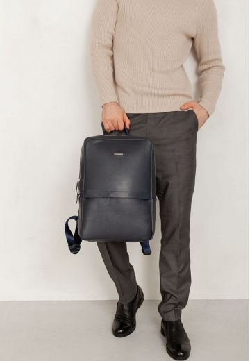 Темно-синий кожаный мужской рюкзак Foster 1.0